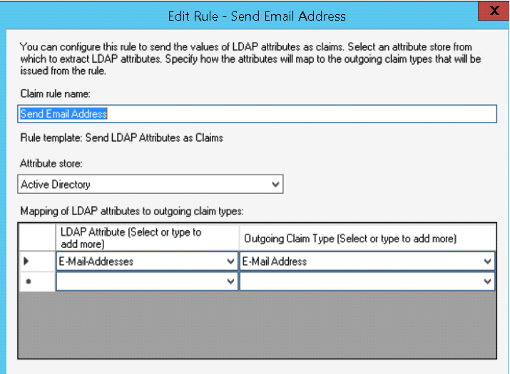 adfs email attribute selection